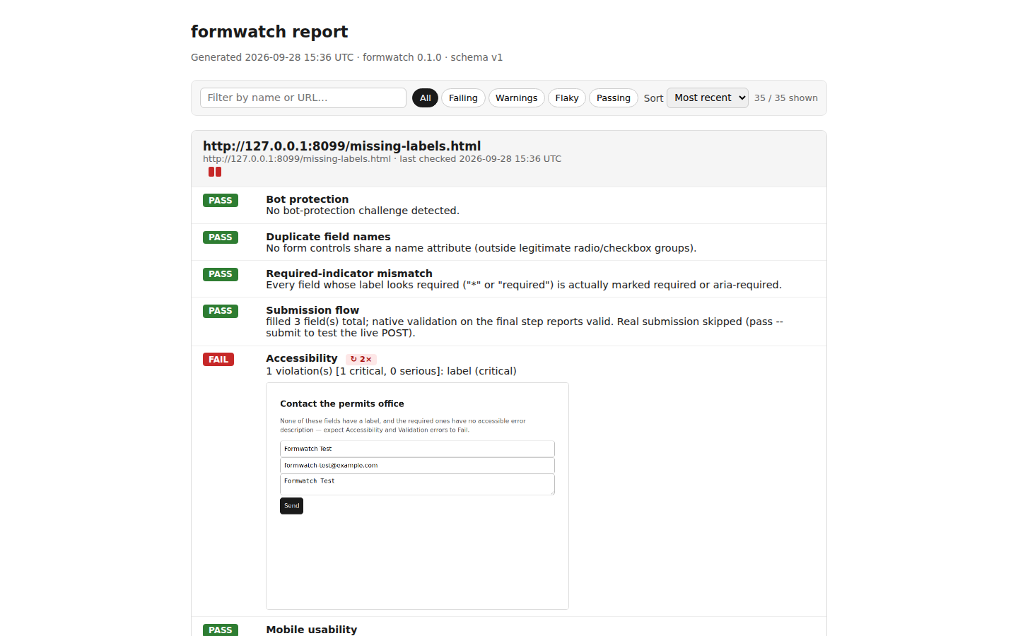 formwatch HTML report