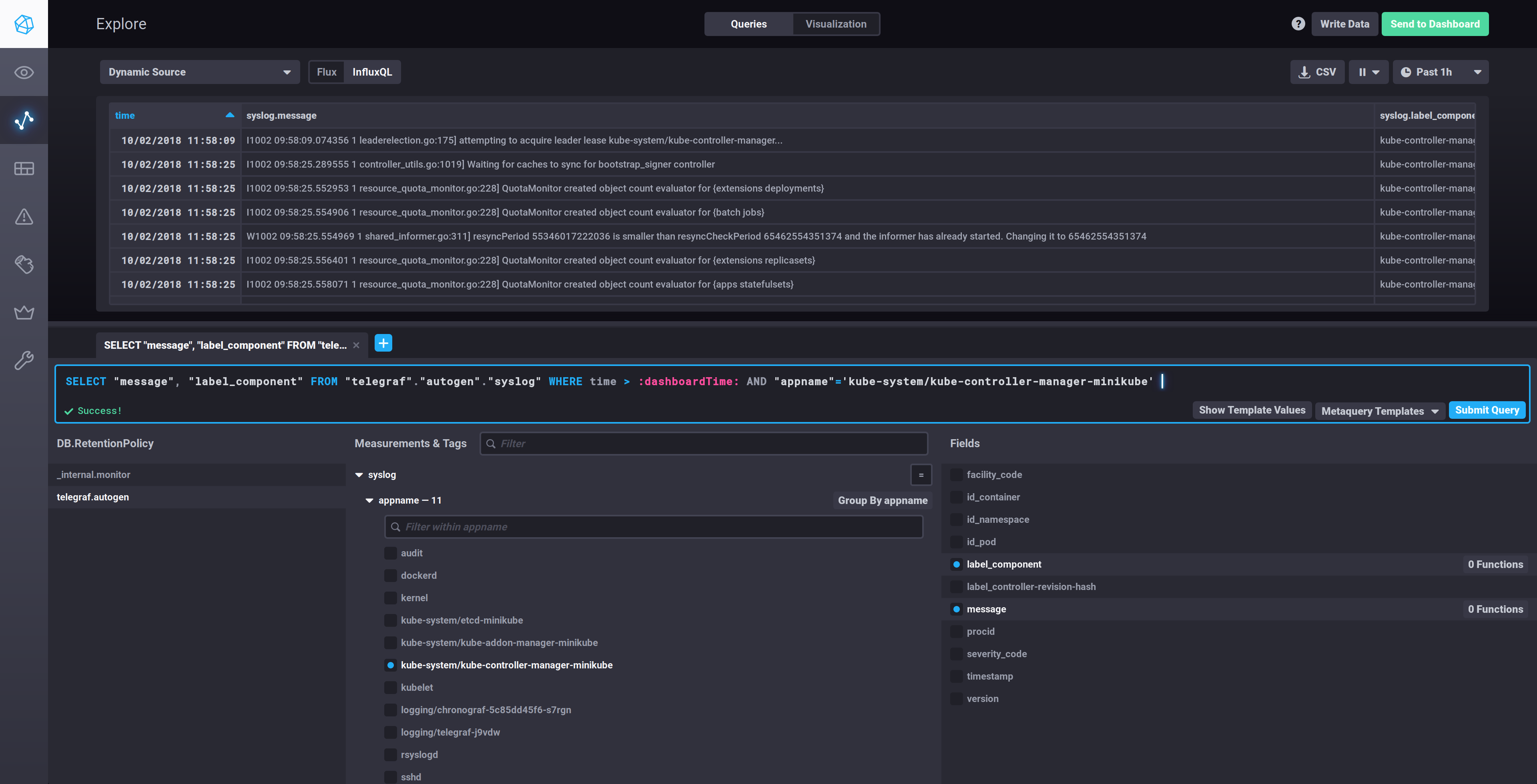 Exploring RFC5425 syslog messages with Chronograf