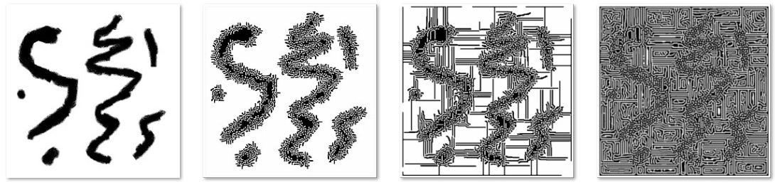 Glitch of some lines and blobs by Low Budget Reaction-Diffusion System