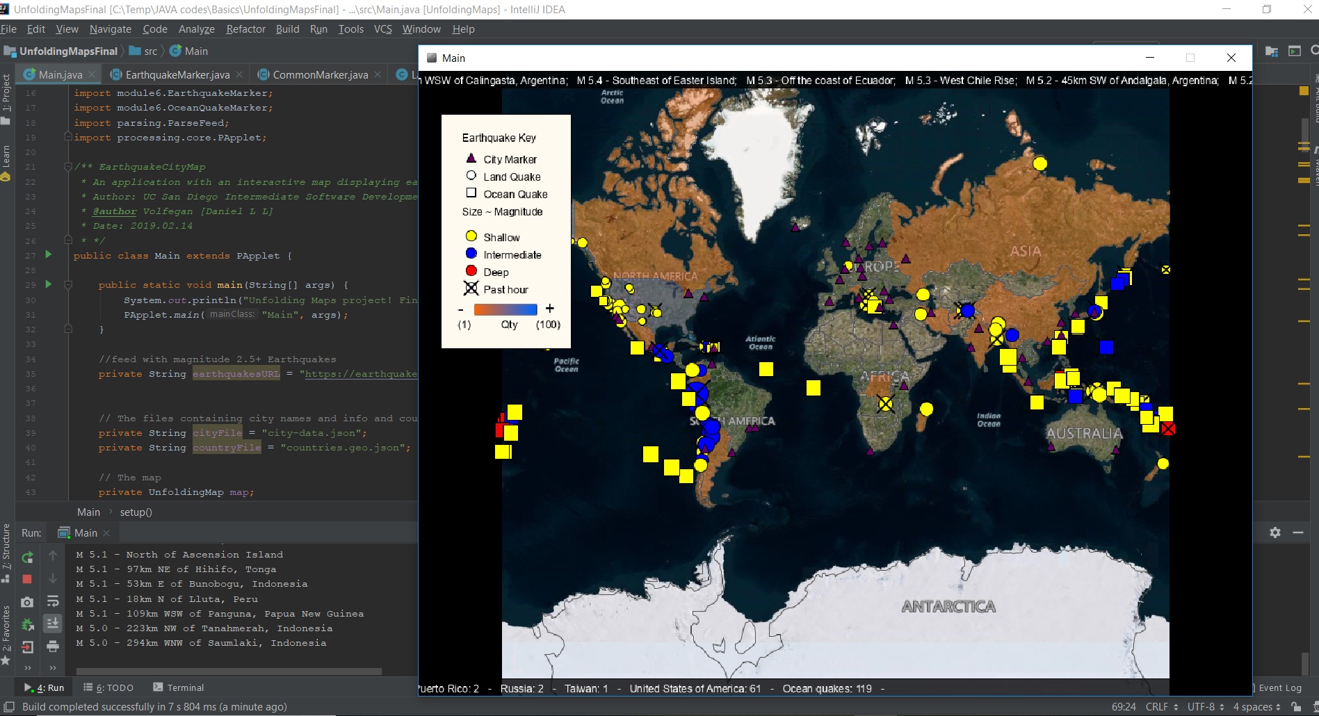 Earthquake map with IntelliJ IDEA IDE