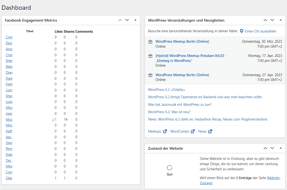 Facebook Engagement Metrics Dashboard Widget