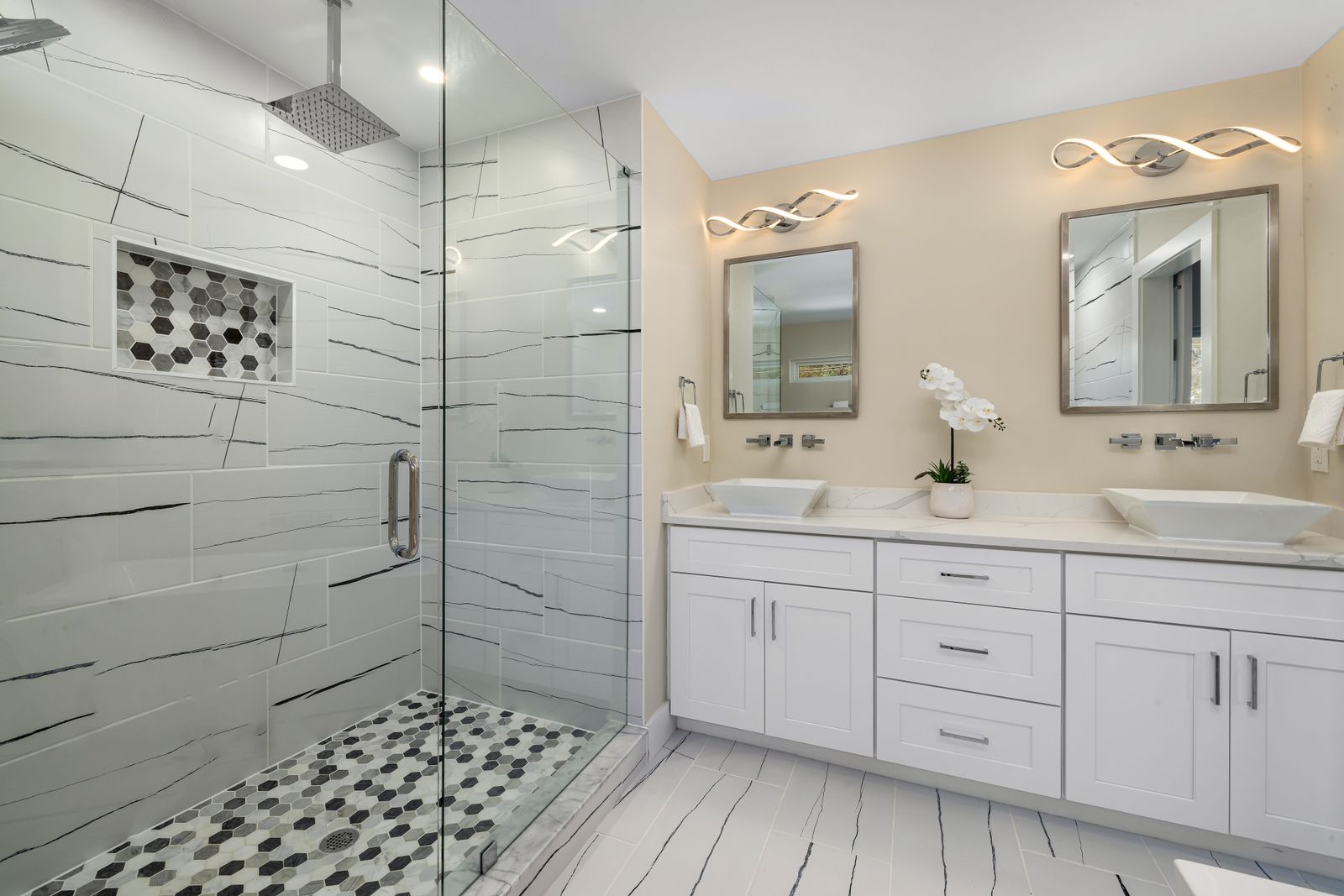 Interior finish work on a bathroom remodel