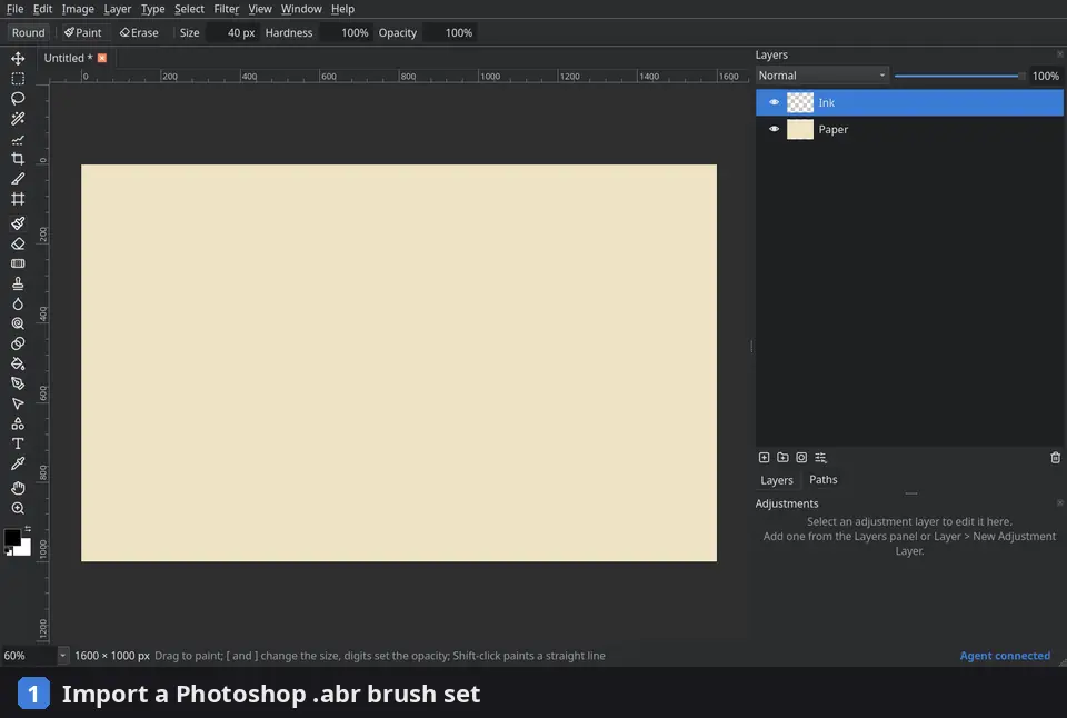 Importing a Photoshop .abr brush set of 148 brushes and stamping trees, a church, a windmill, a town and a ship with them