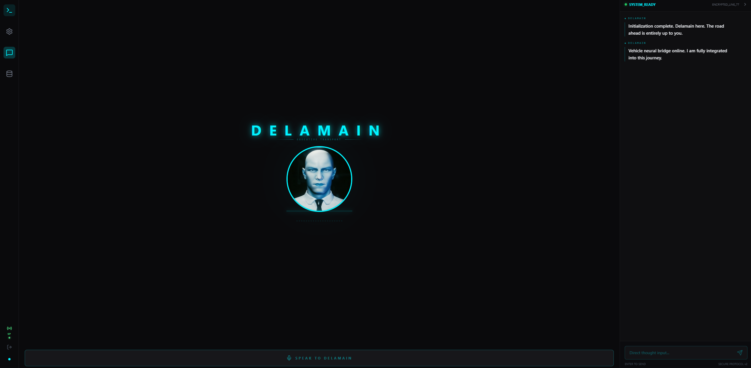 Main interface — Delamain face and chat panel