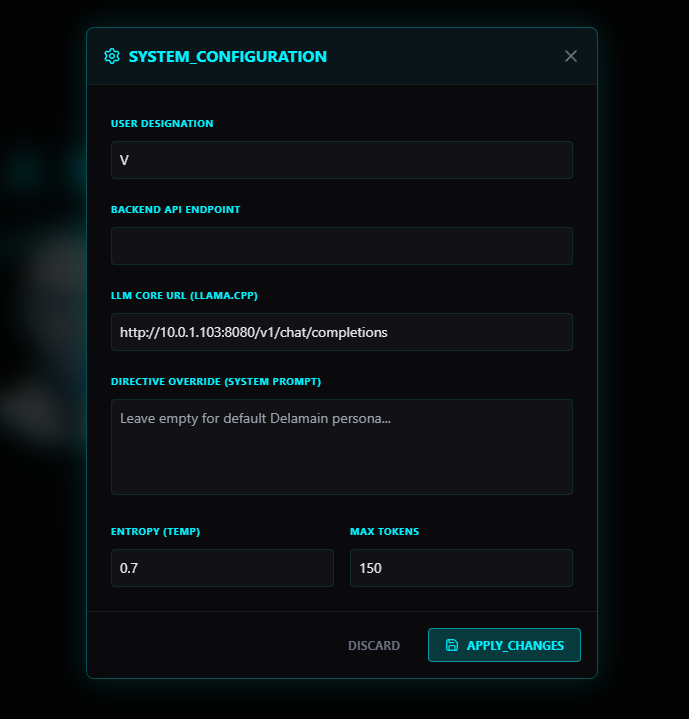 System configuration panel
