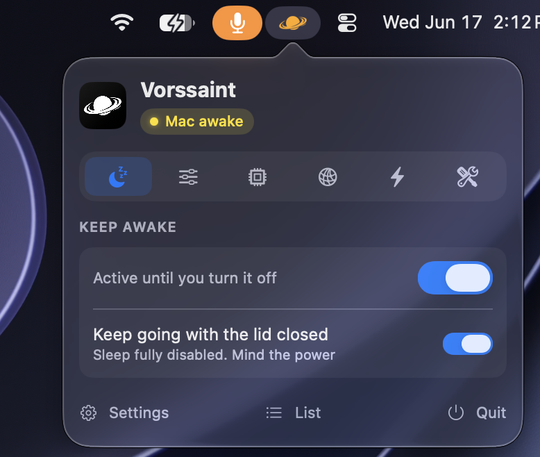 Keep awake and closed lid controls