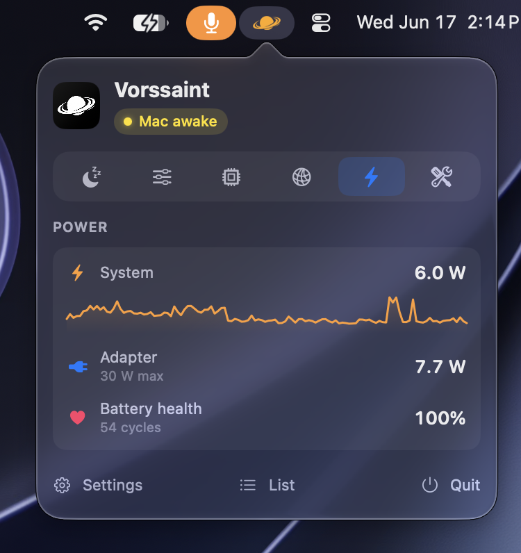 Seção de energia e bateria