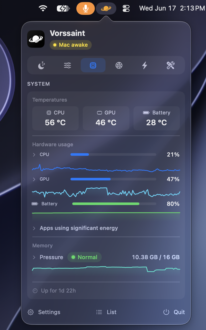 System monitor with live graphs