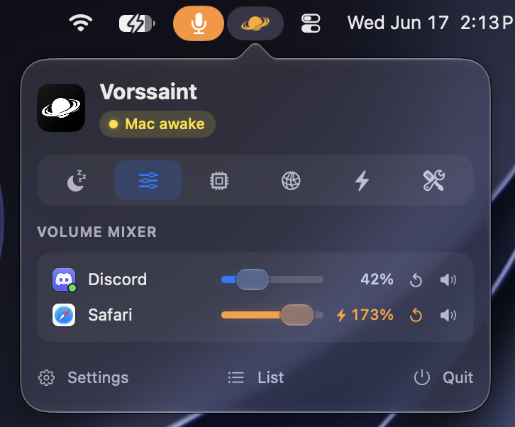 Per app volume mixer