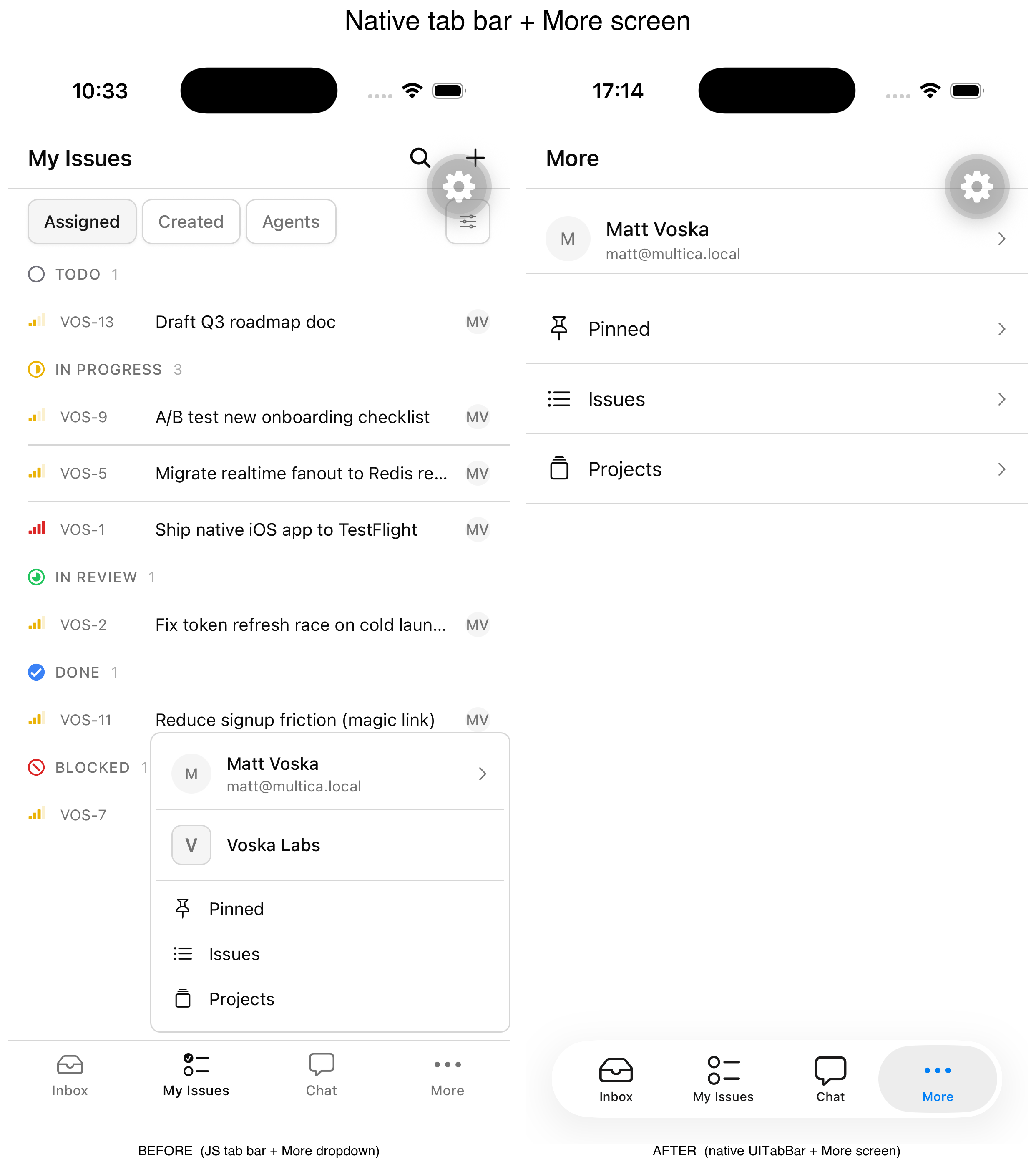 Tab bar before/after