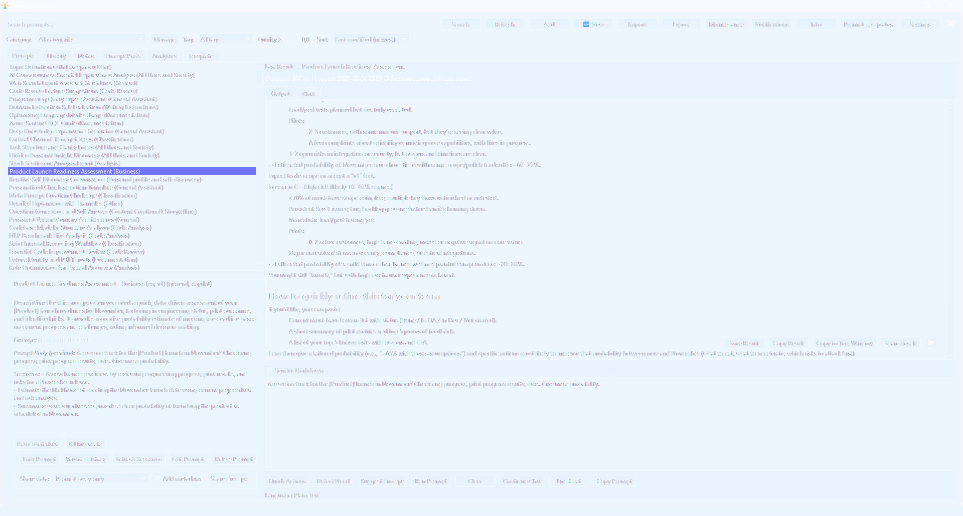 Prompt catalogue and workspace view
