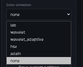 Color-correction selector and available modes