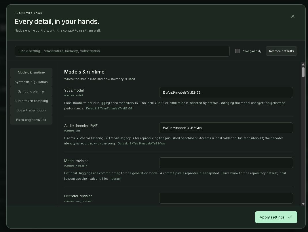 Searchable engine settings