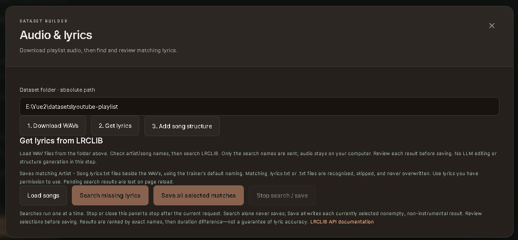 Search LRCLIB and save selected lyric matches
