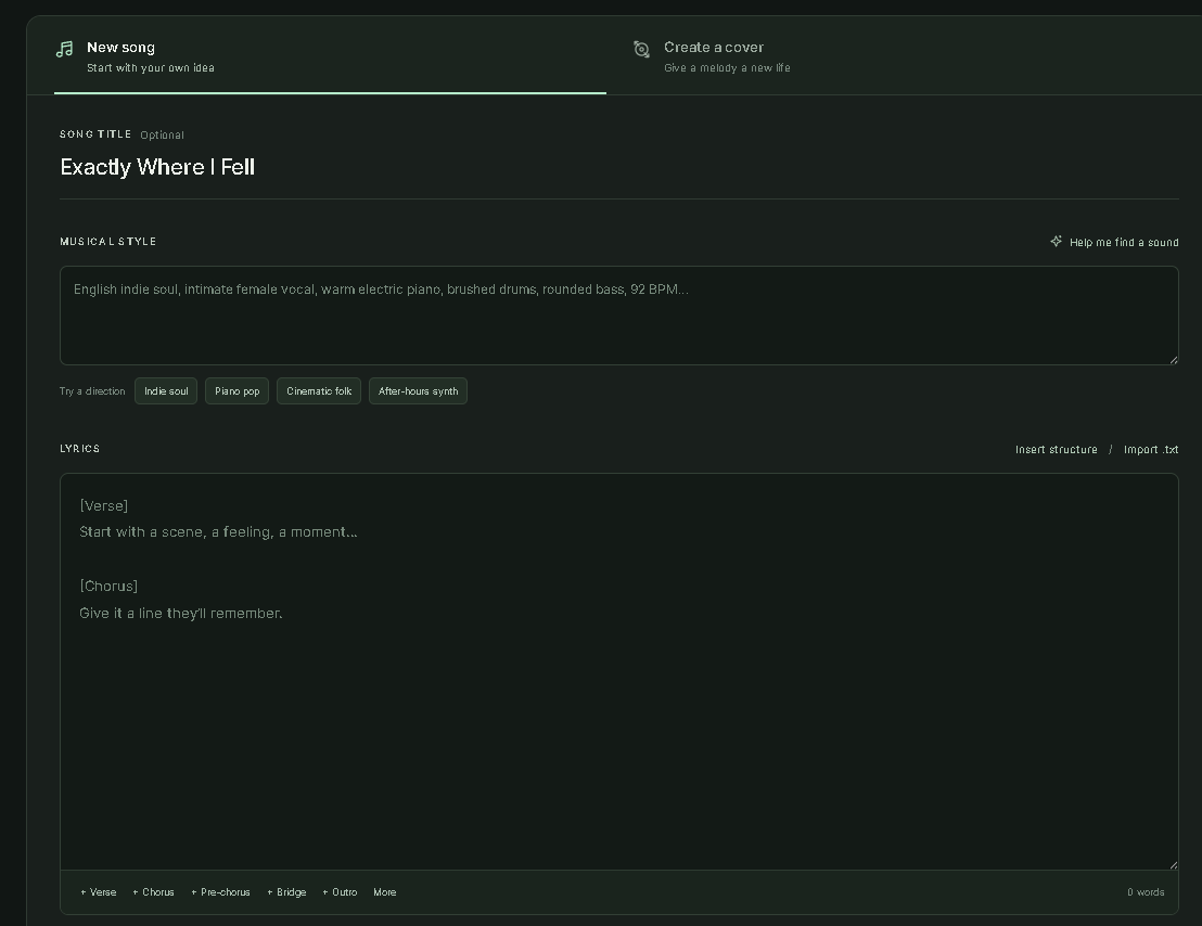 Song editor with style and lyrics