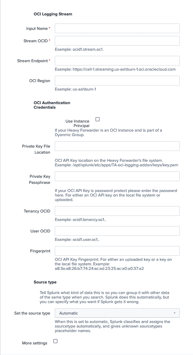 Splunk OCI Logging Data Input