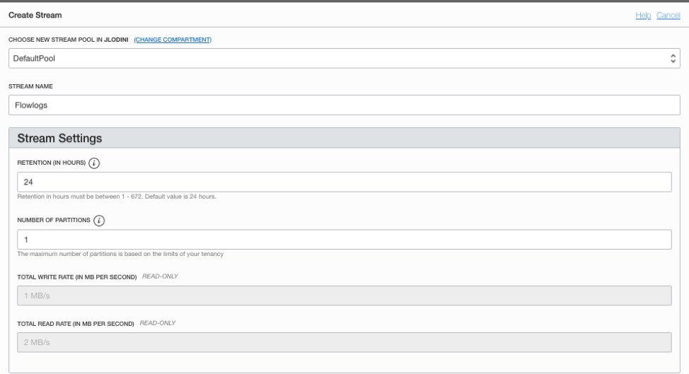 OCI Stream Setup