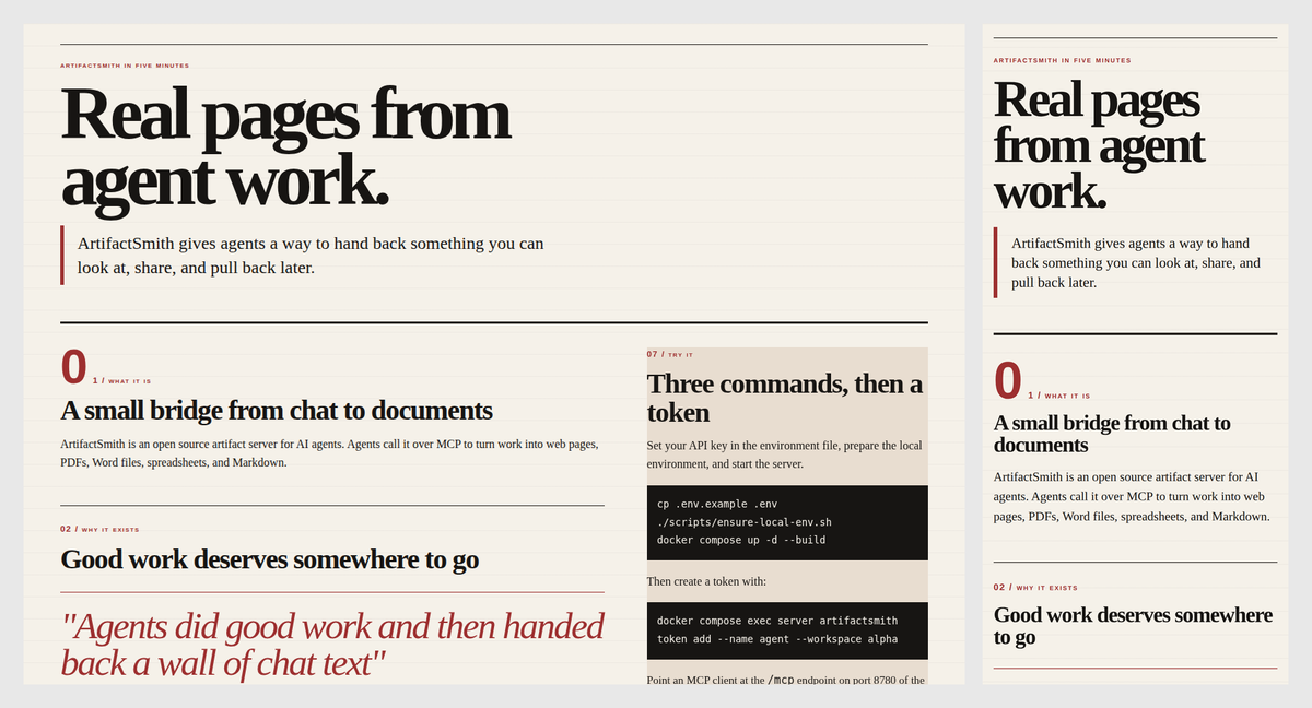 Desktop and phone preview of the editorial HTML style: a large serif headline, a red-ruled lead, and two columns