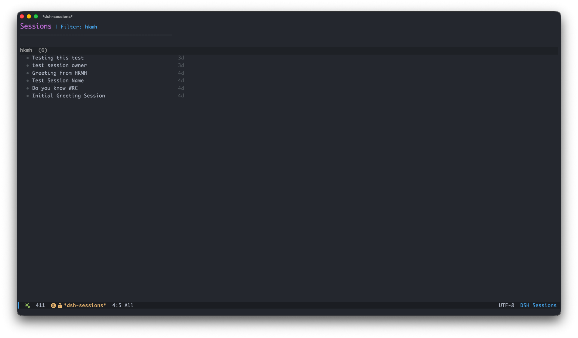 Session list view