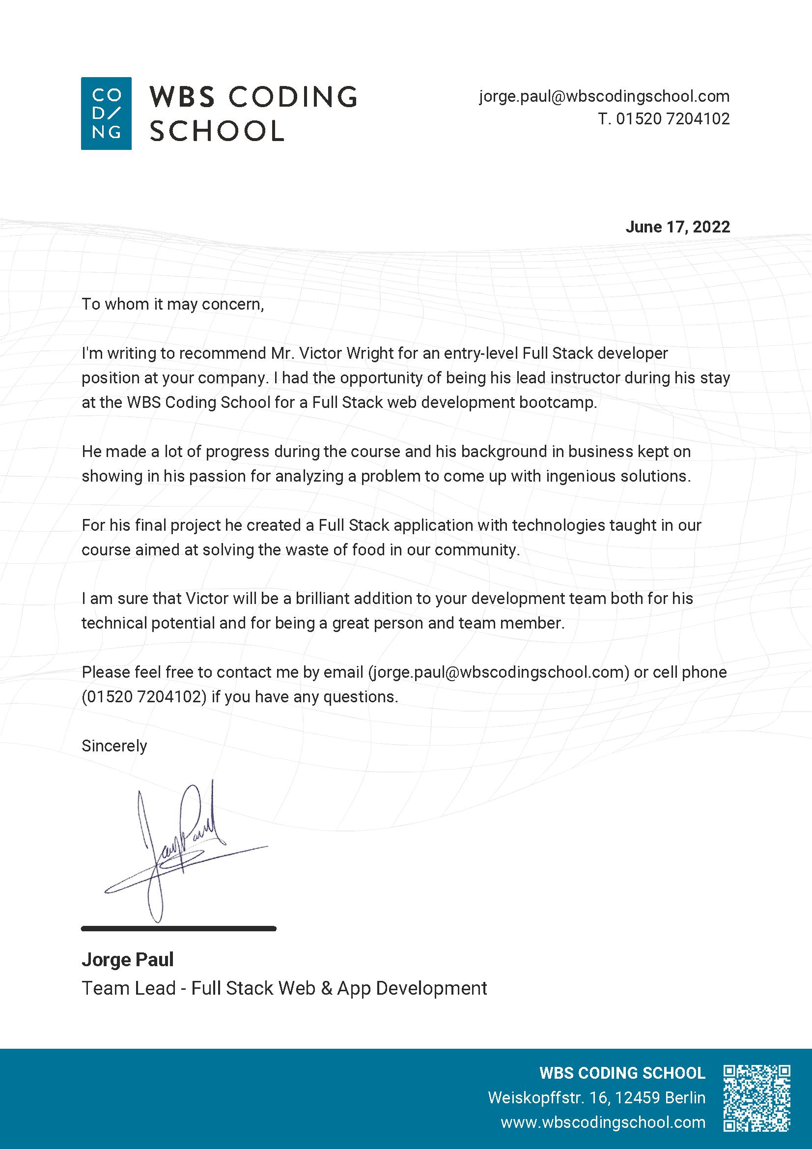 Recommendation Letter