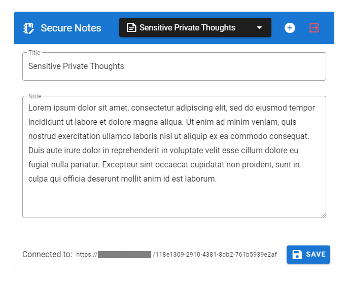 Screenshot of the secure note-taking application used as example for the prototype implementation.