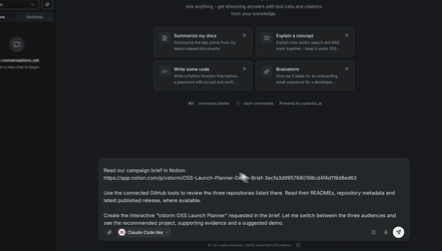 Animated preview of the Notion and GitHub demo