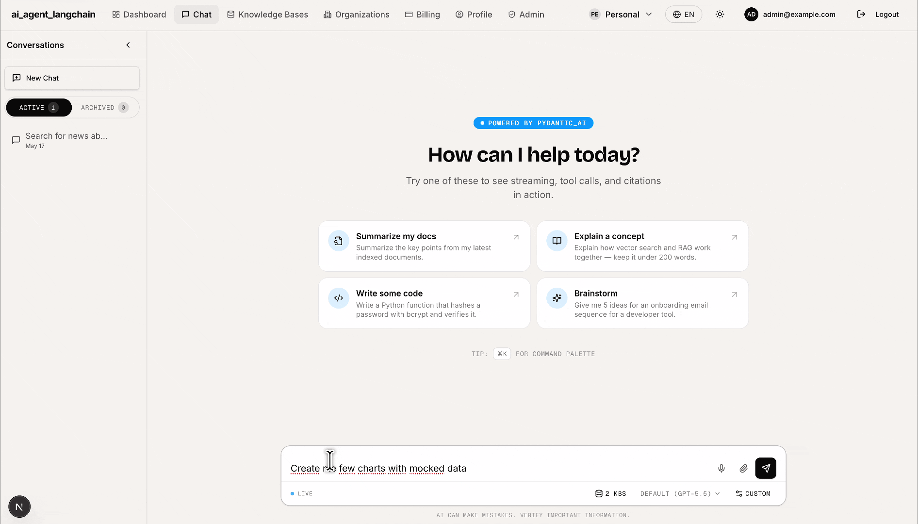 Agent generating an interactive chart