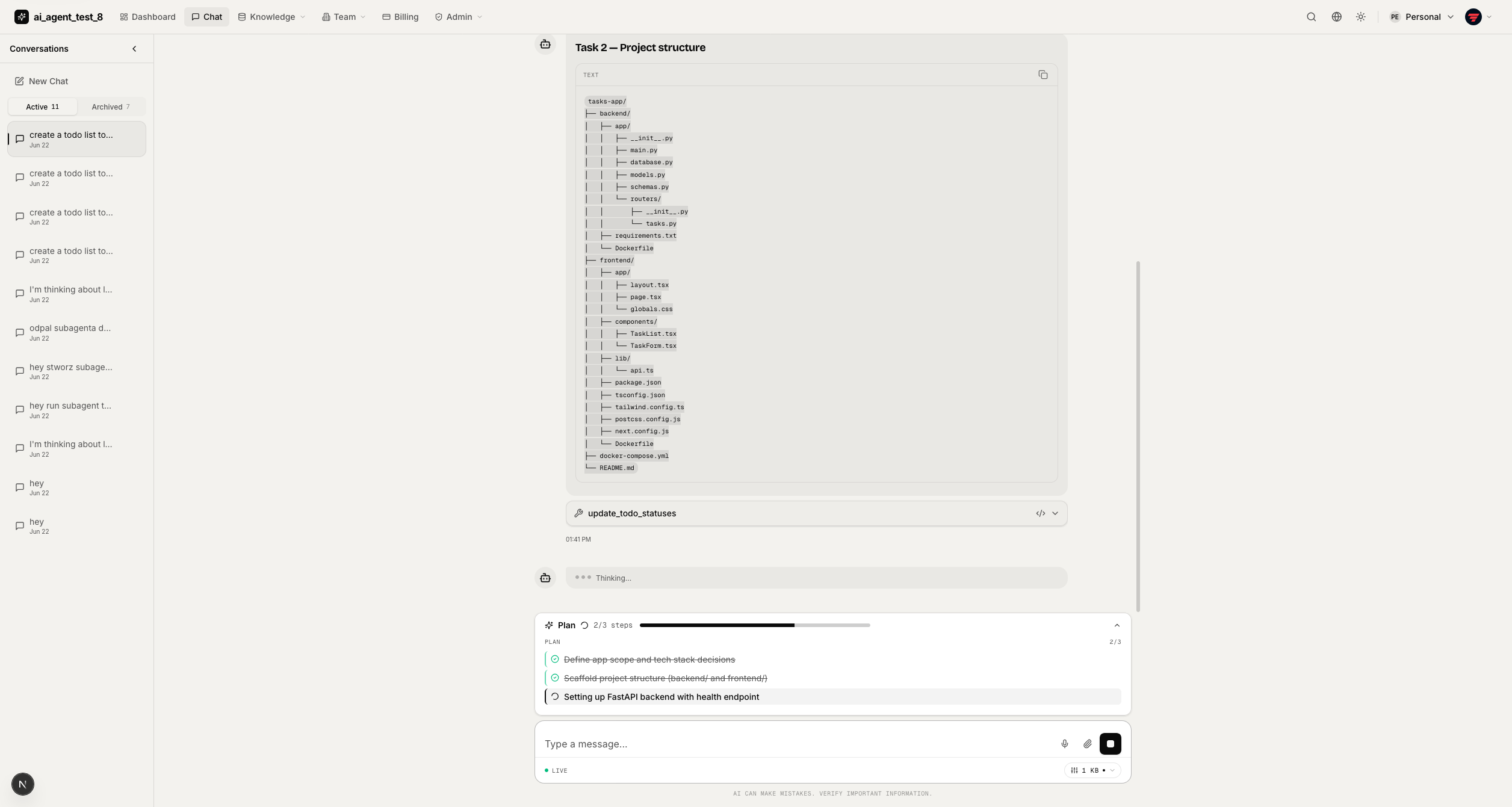 Chat plan and tasks