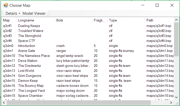 Choose map window, details mode