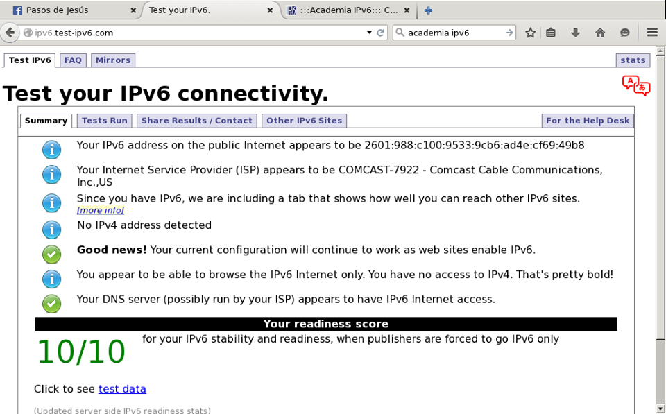 Prueba de conectividad solo IPv6