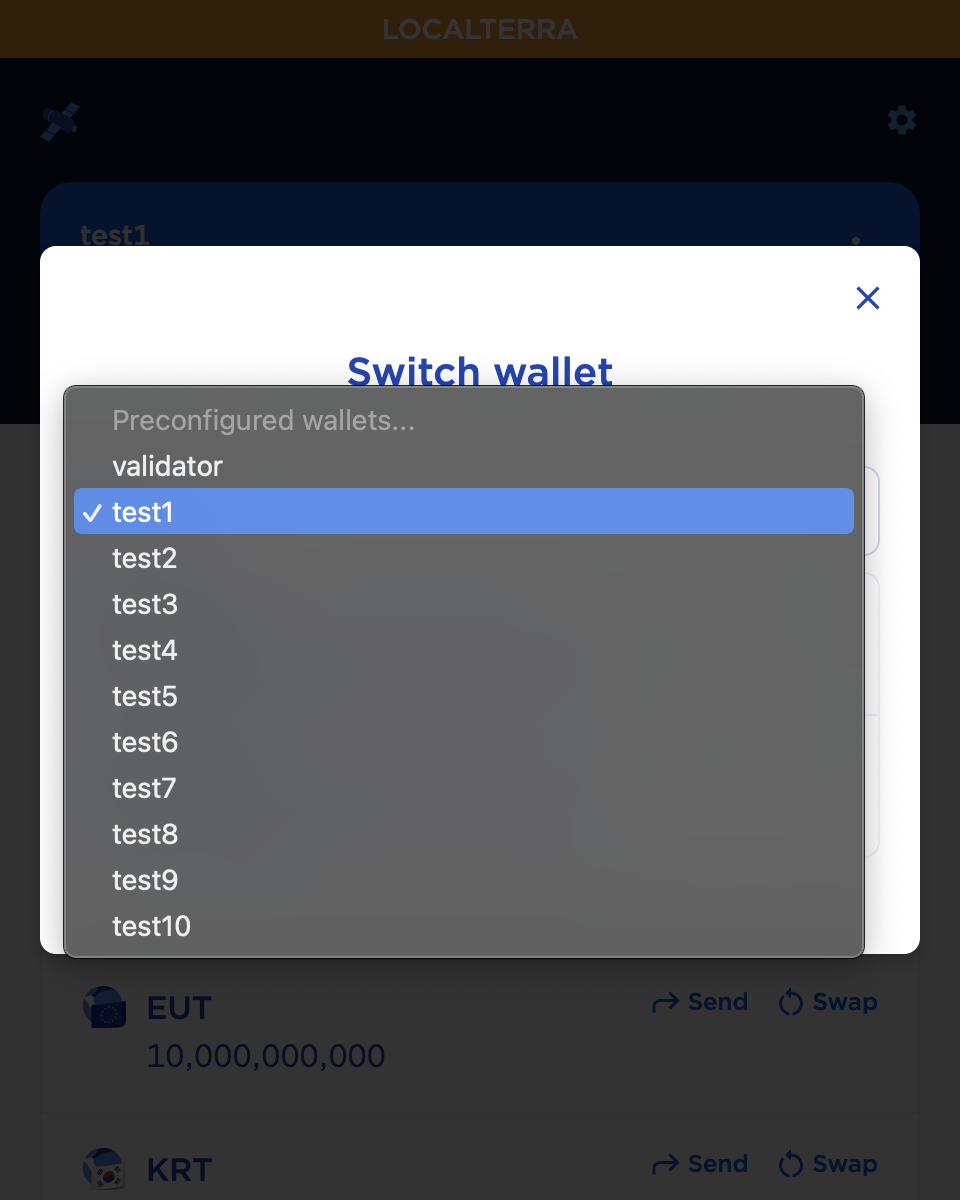 Select Test Wallet