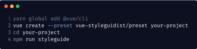 Getting started instructions for Vue command line interface and starting styleguidist