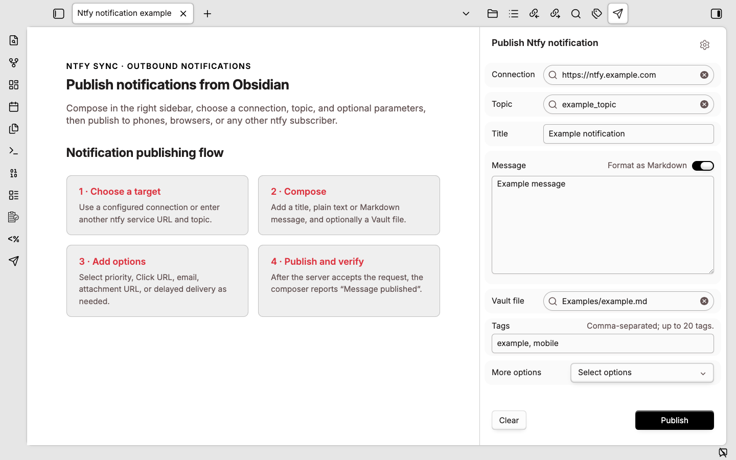 Publish Ntfy notifications from the Obsidian sidebar