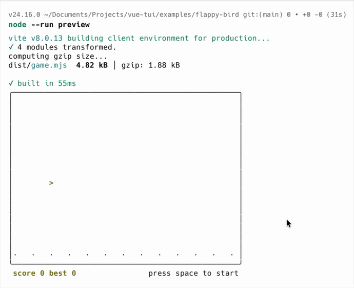 Flappy Bird built with vue-tui