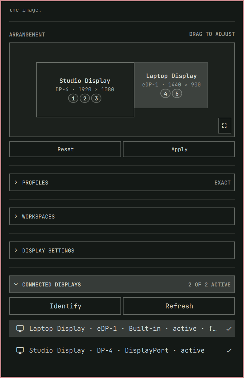 Monitor Studio identify, refresh, and display controls