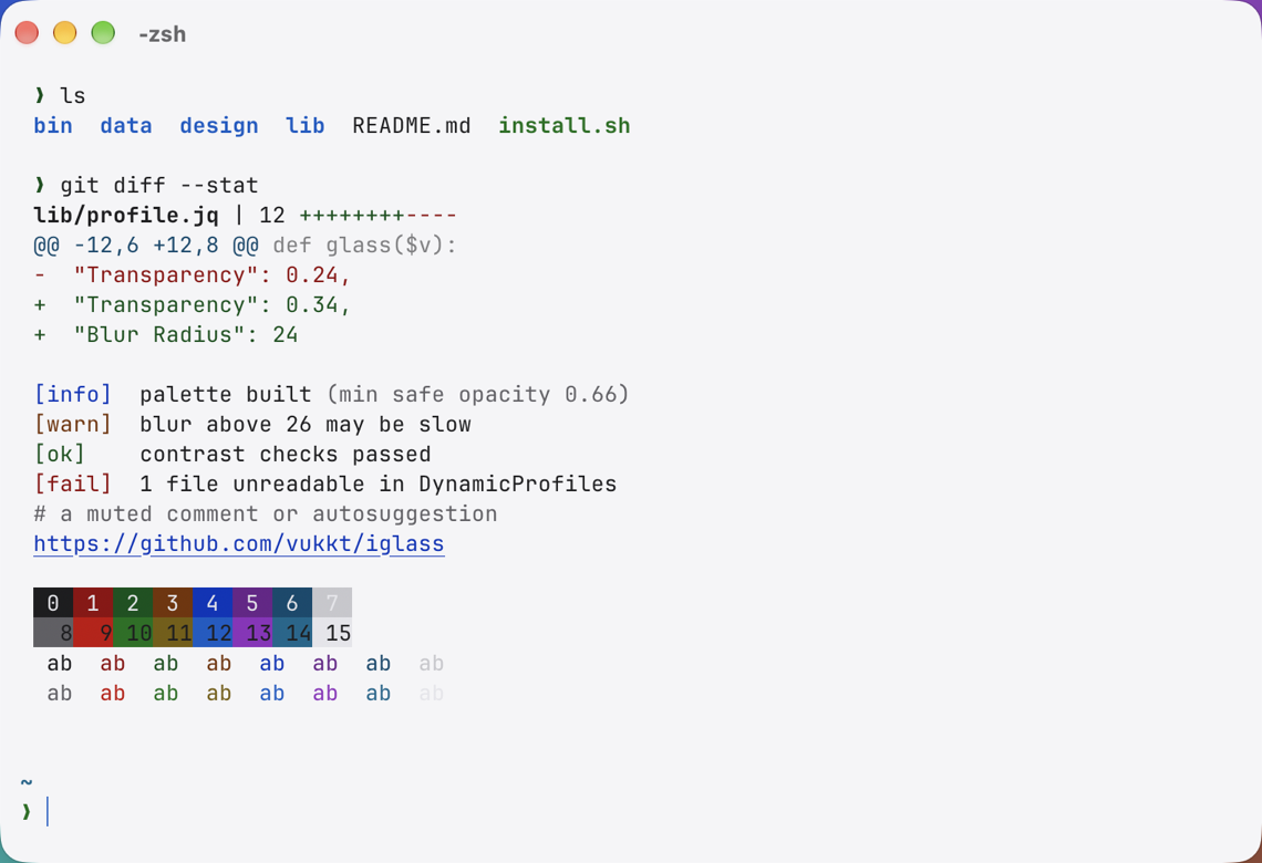 iglass Solid in iTerm2, light