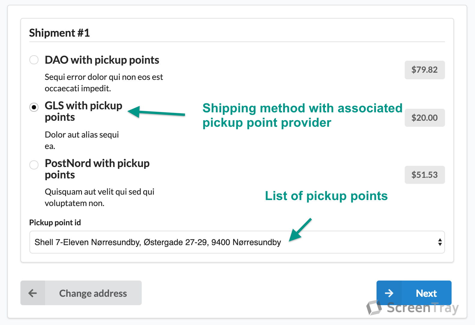 List of pickup points