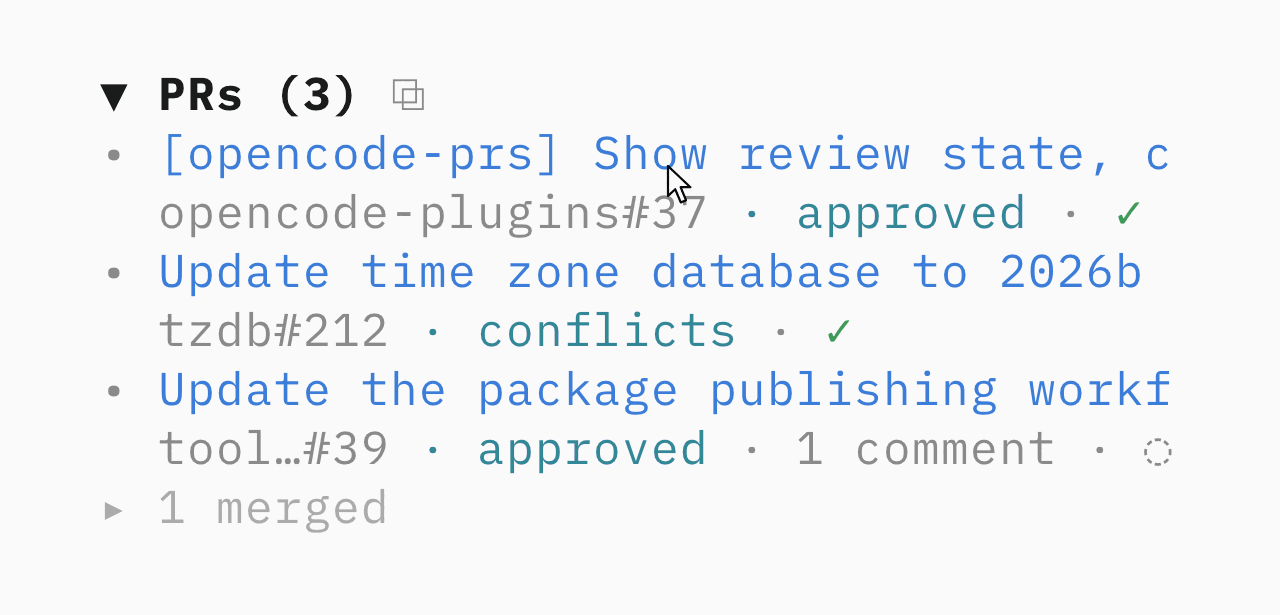 Pull requests opened by an OpenCode session