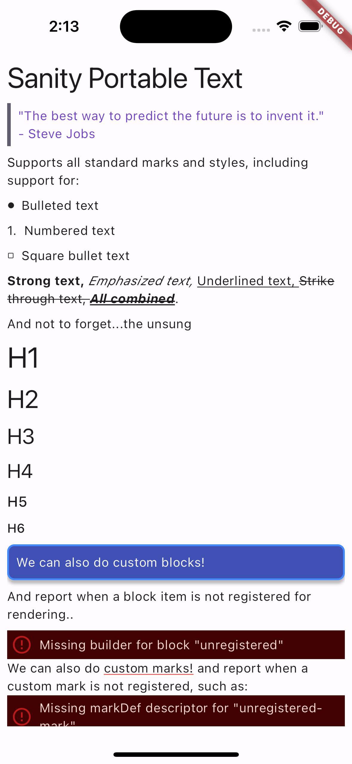 Screenshot of the rendered Portable Text
