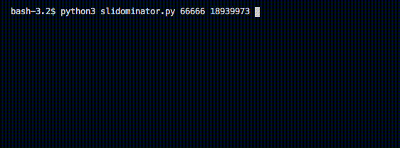 slidominator running on the terminal on vscode