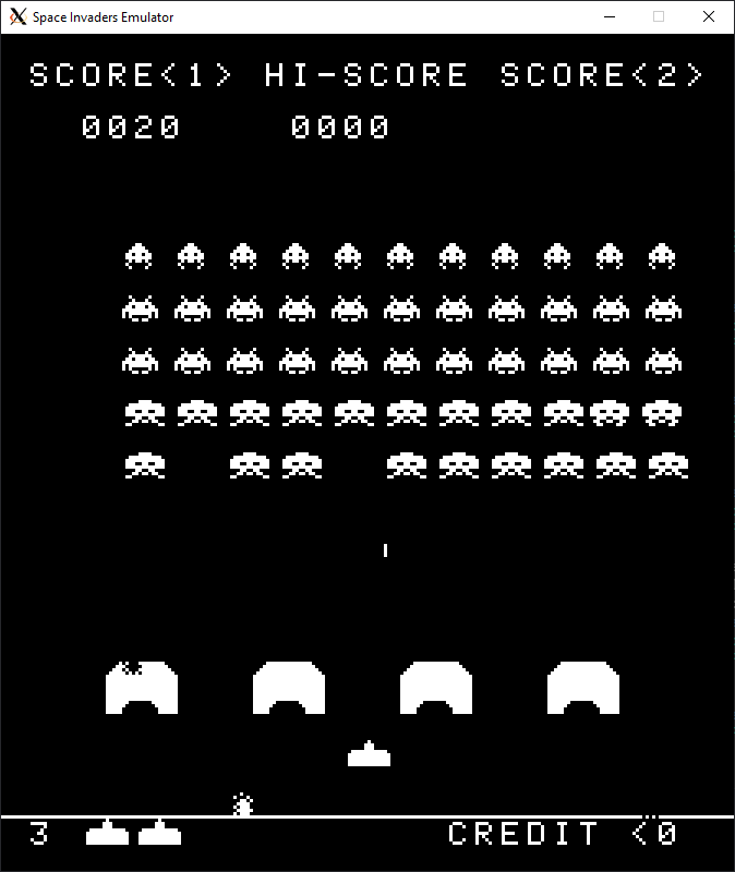 Screenshot of the emulator playing Space Invaders