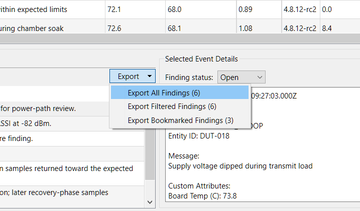 TraceScope document-scoped export menu