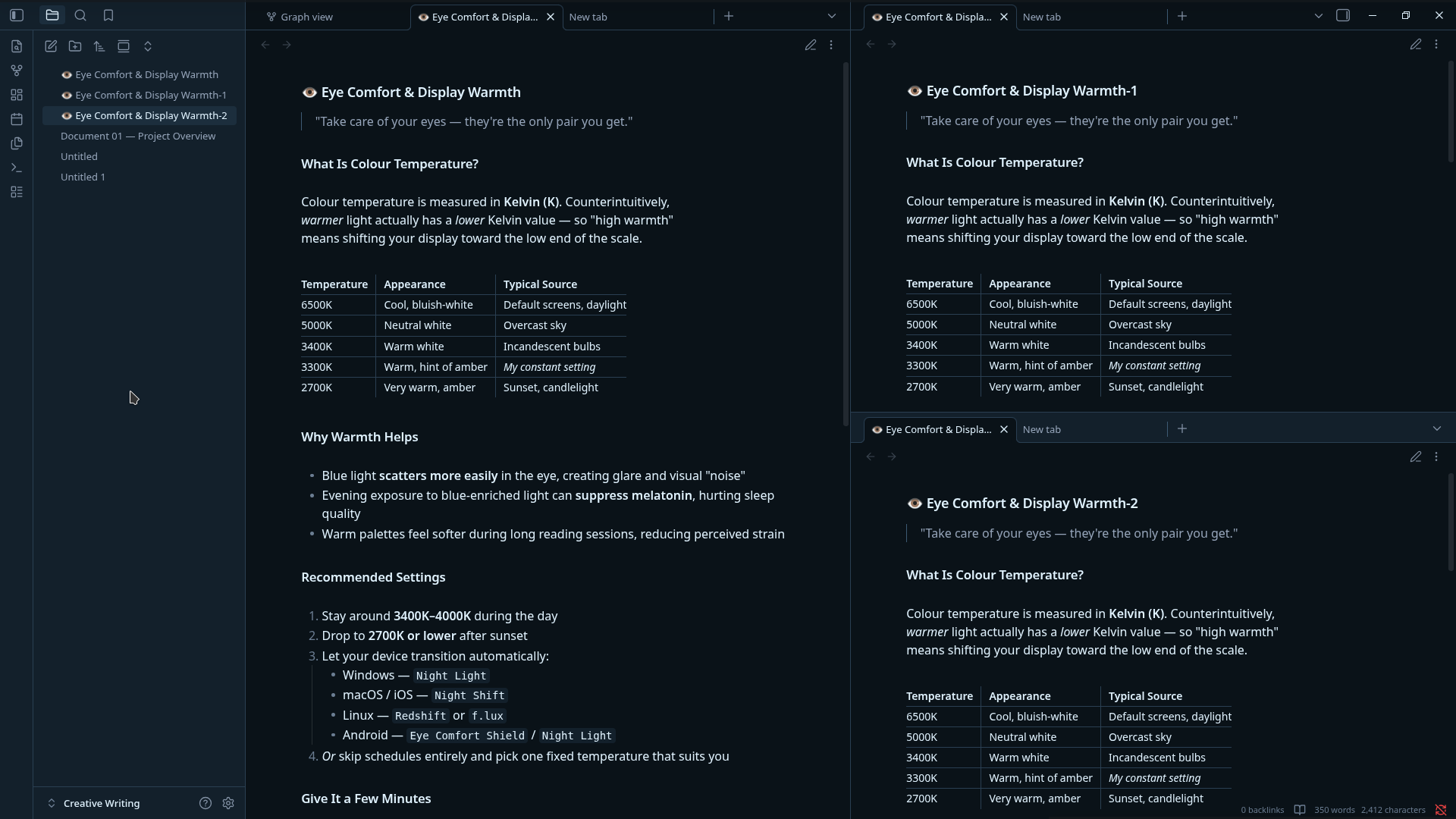Glacial Bloom — dark reading mode