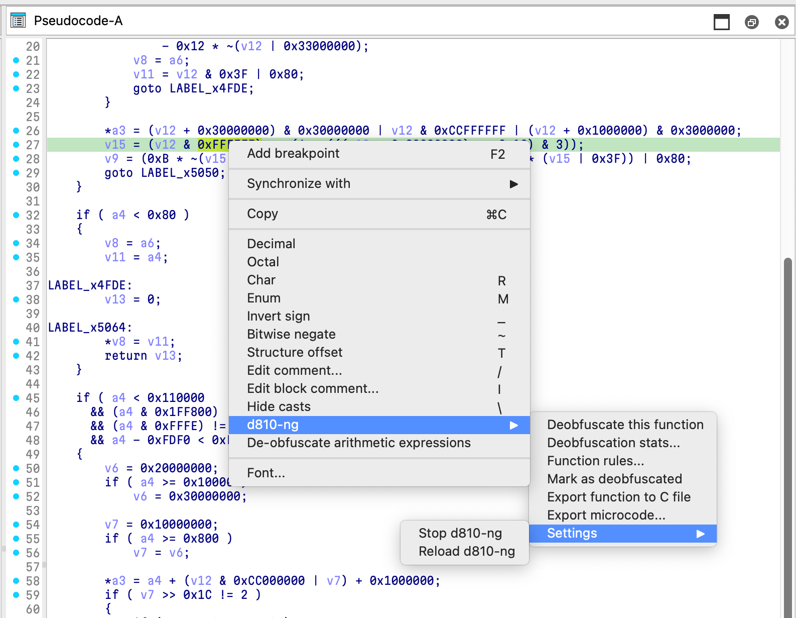 "Pseudocode context menu"