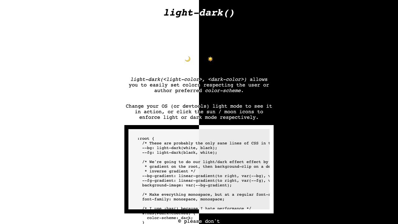 CSS light-dark() screenshot