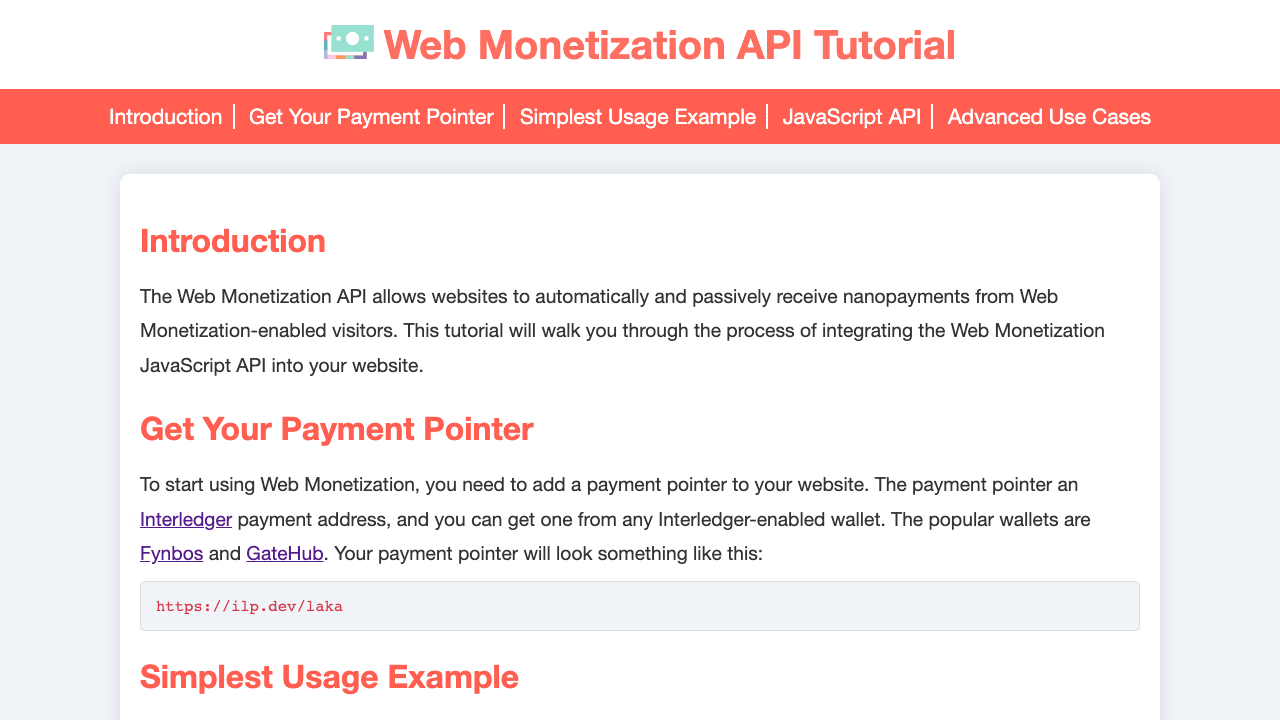 Getting Started with the Web Monetization API screenshot