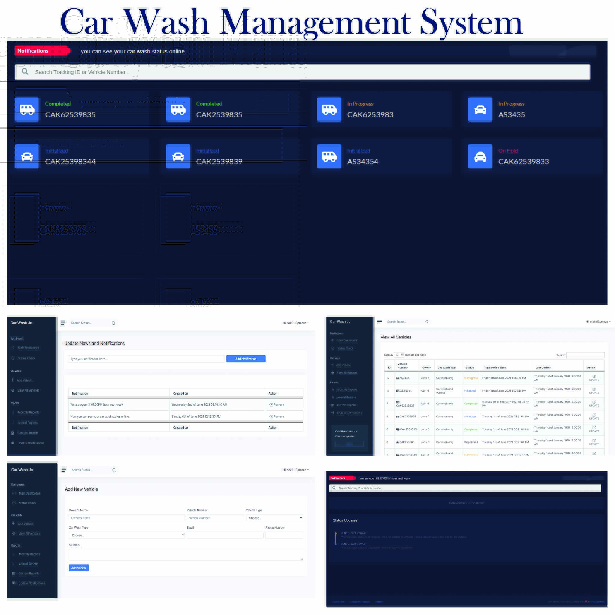 screenshot of car wash management system