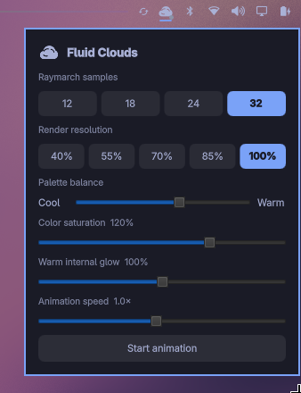 Fluid Clouds settings panel