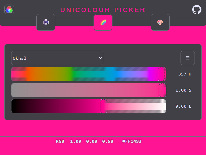 Web application for picking colours in any colour space, created with Unicolour
