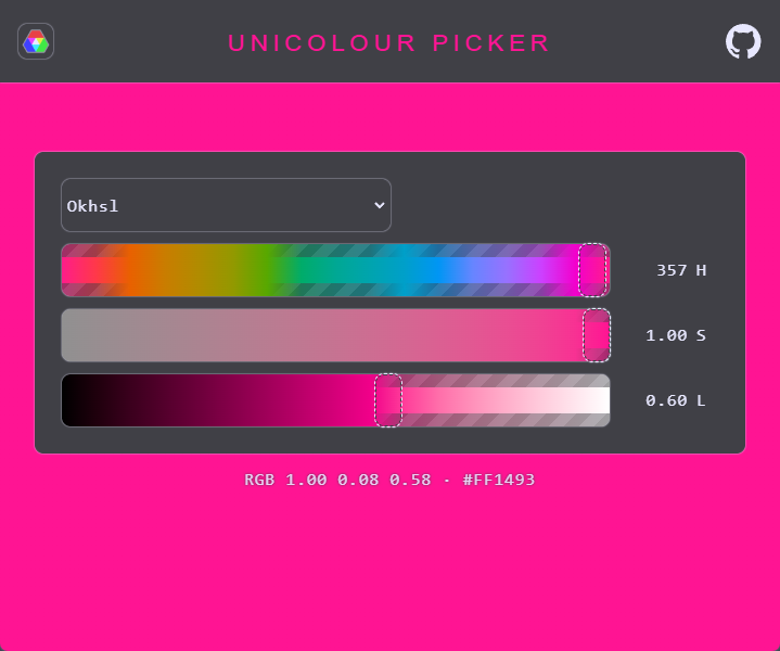 Web application for picking colours in any colour space, created with Unicolour